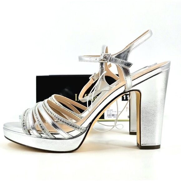I. Miller Womens Sylas Strappy Heeled Sandals Silver & Rhinestones Size 11 - Picture 5 of 9